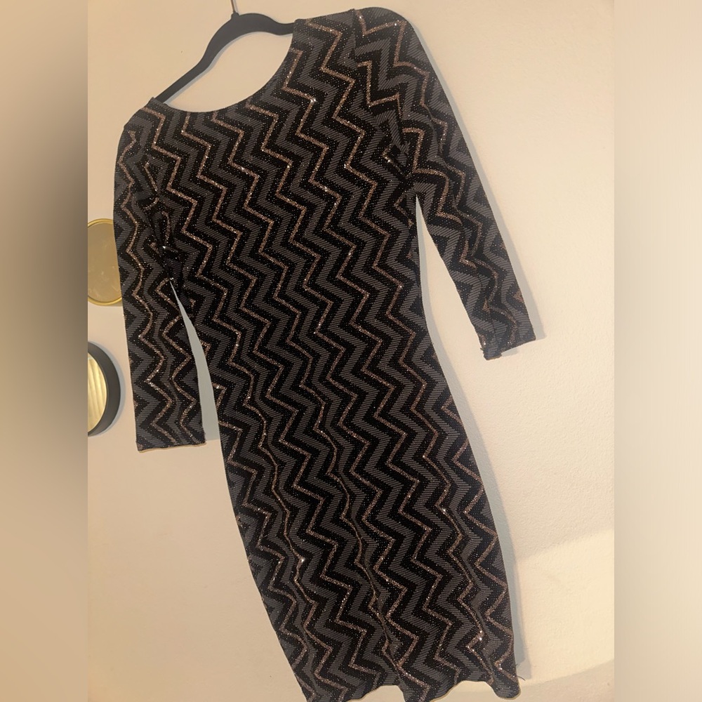 Glitter Zig Zag Long Sleeve Dress